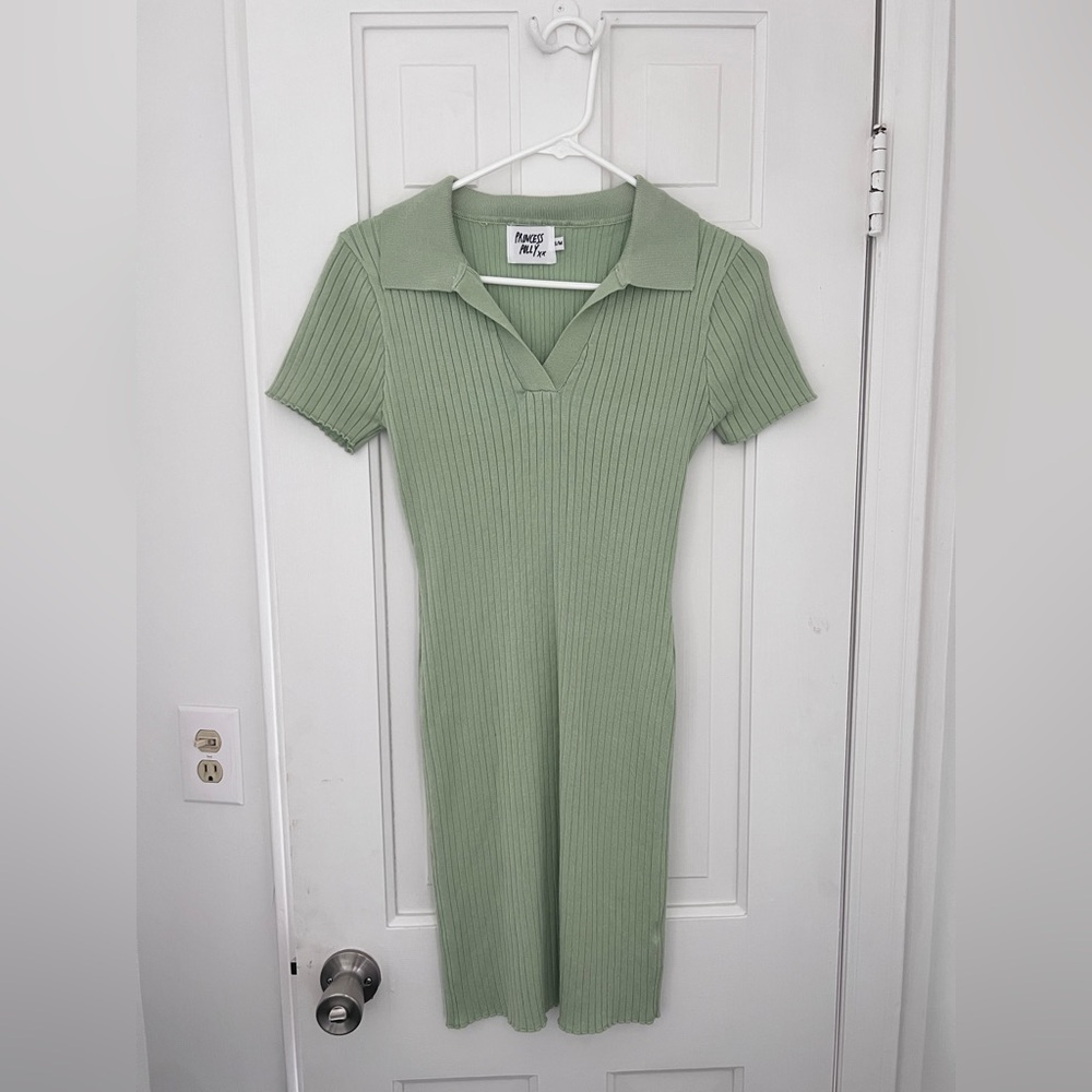 Princess Polly Green Ribbed Dress